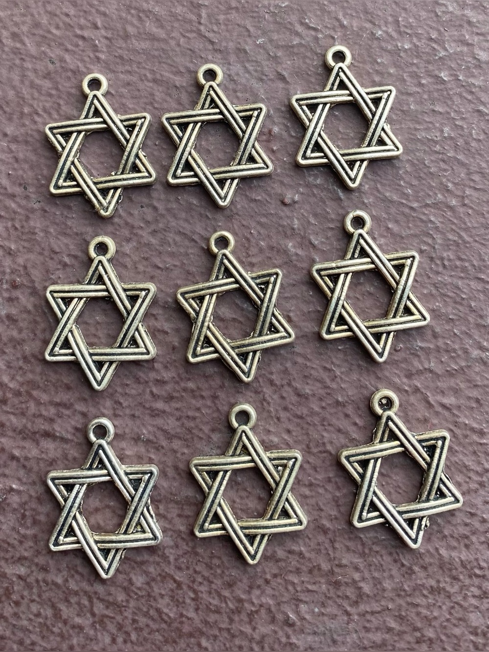 9 Antique Rustic Gold Star of David Pendant Charms DIY Jewelry / Arts & Crafts